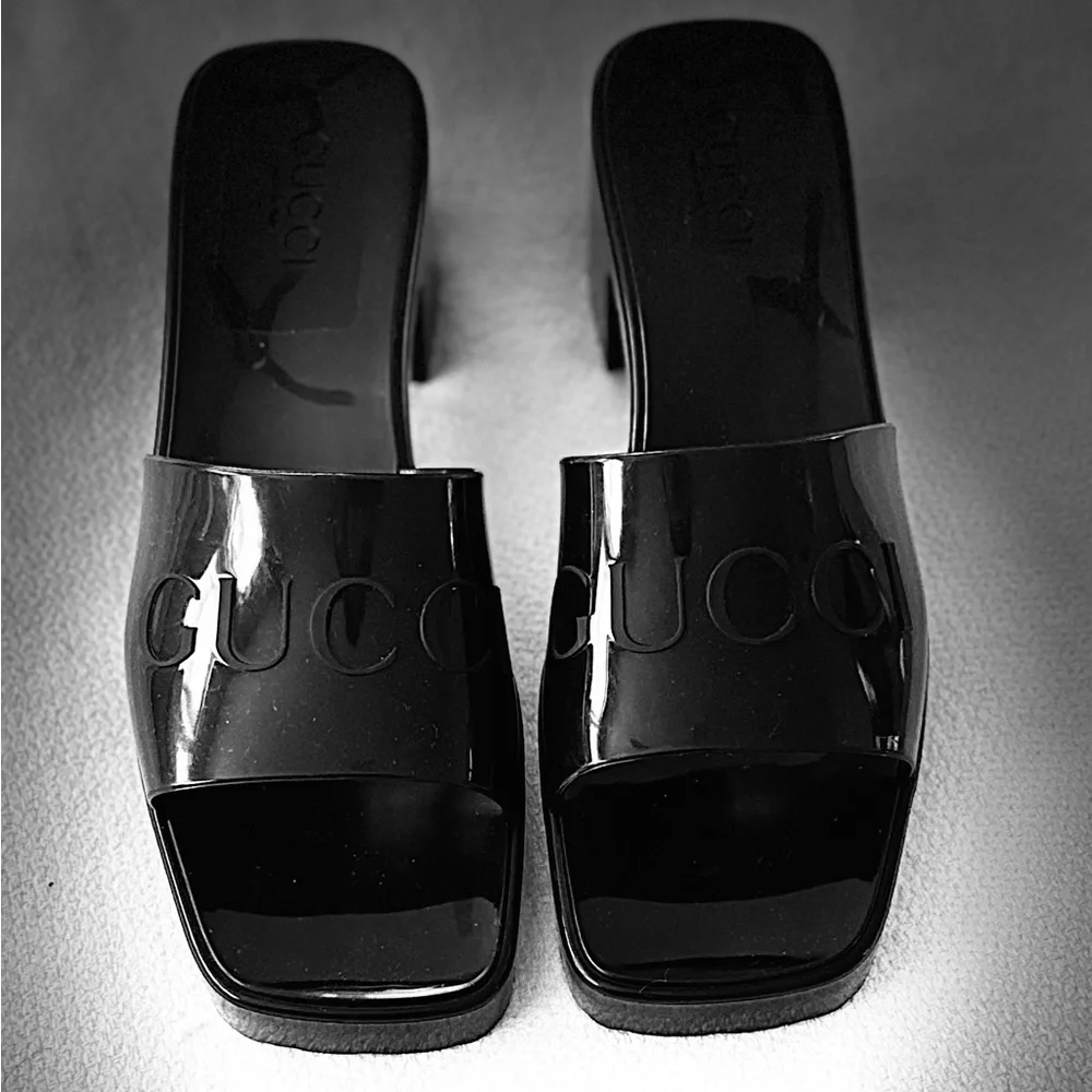 Gucci Black Patent Slide Sandals